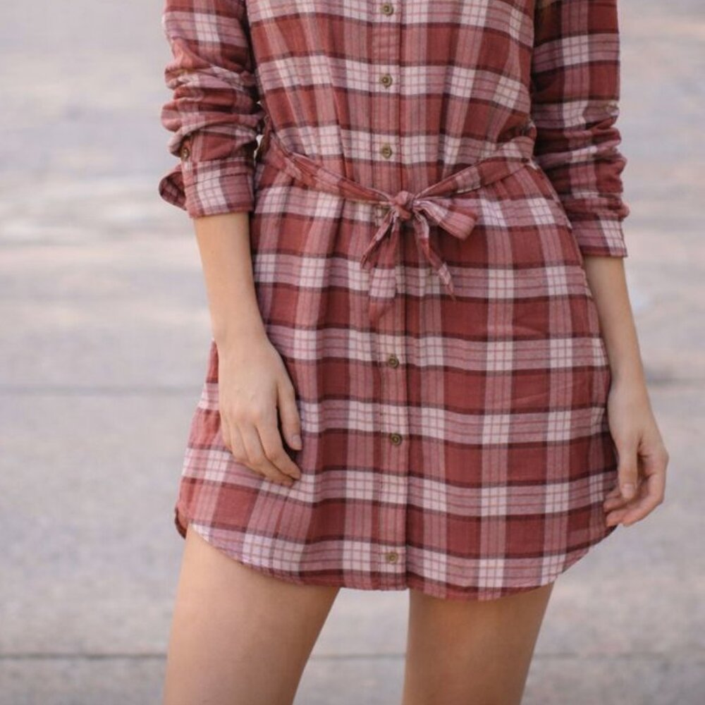 LAST ONE Really cute & fun plaid Goodthreads XS brushed flannel dress with belt - Picture 3 of 7